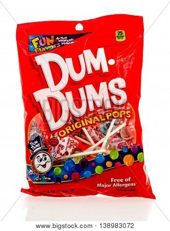 Winneconnie WI - 18 July 2016: Bag of Dum Dums on an isolated background.