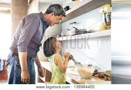 Family Father Girl Making Cookies Learning Baking Concept