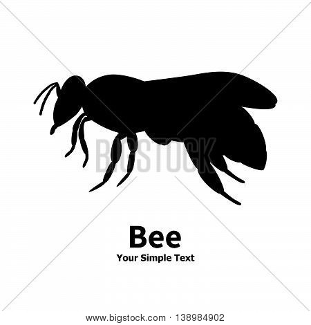 Vector illustration of a silhouette of a black bee on an isolated white background. Bee side view profile.