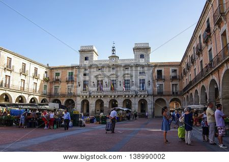 Avila, Spain - August 5, 2011 --View at the Town Hall and market square of medieval Avila town. Castile and Leon .