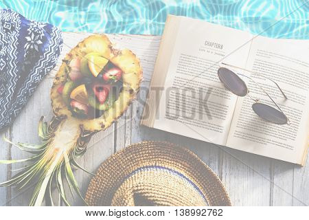 Pool Book Chill Explore Fresh Relaxation Towel Concept
