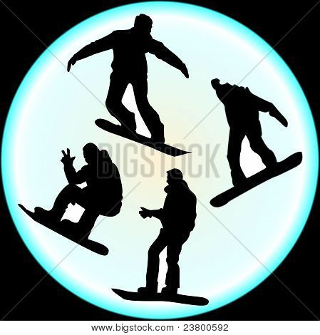 Siluety snowboardistům vektorovou