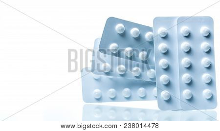 Colchicine 0.6 Mg Tablets Pills In Light Resistant Packaging Isolated On White Background. Gout Atta