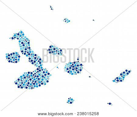 Galapagos Islands Map Composition Of Round Dots In Variable Sizes And Blue Color Tones. Randomized S