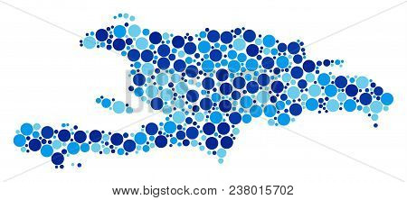 Haiti And Dominican Republic Map Collage Of Small Circles In Variable Sizes And Blue Color Tints. Ra