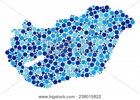Hungary Map Collage Of Dots In Variable Sizes And Blue Shades. Randomized Round Spots Are Composed I