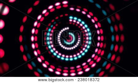Colorful Dance Floor With Several Shining. Sound Waves, Dance Of Lines And Light. Rainbow Spectrum O