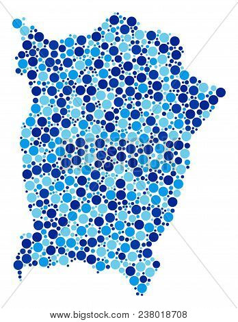 Penang Island Map Collage Of Small Circles In Various Sizes And Blue Color Tinges. Randomized Dots A