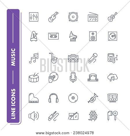 Line Icons Set. Music Pack. Vector Illustration.
