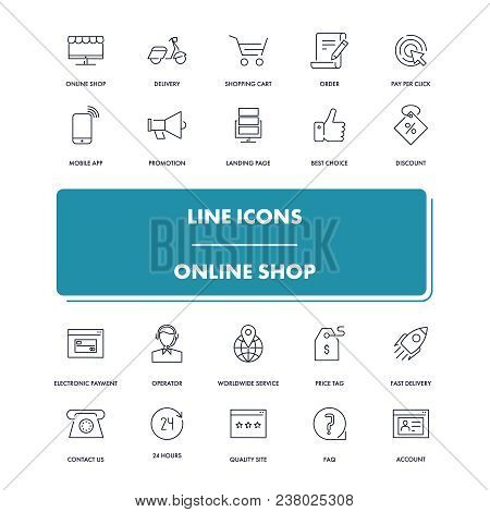 Line Icons Set. Online Shop Pack. Vector Illustration For E-commerca And E-trade