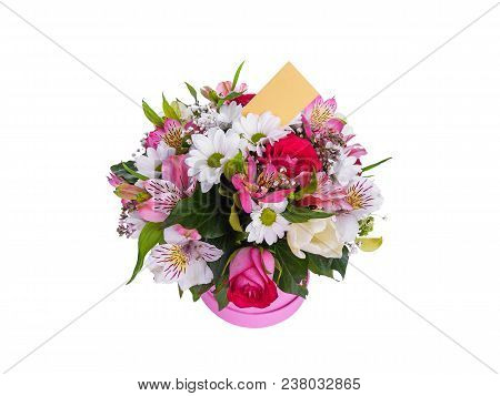 Bouquet Of Flowers With A Greeting Card. Place To Place Your Text.