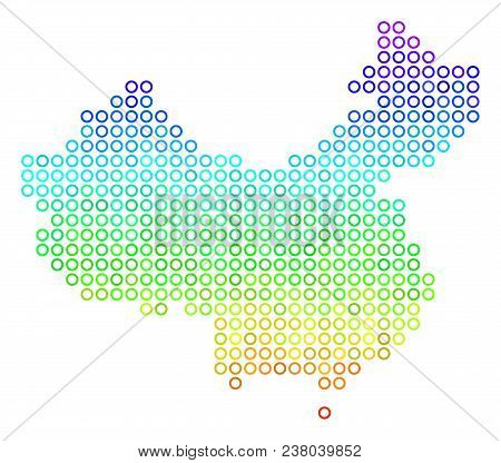 Spectral China Map. Vector Geographic Map In Bright Spectral Color Shades. Spectrum Has Vertical Gra