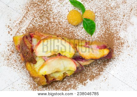 Raspberry Clafoutis Fruit Pie. Plum With Apple And Cinnamon.