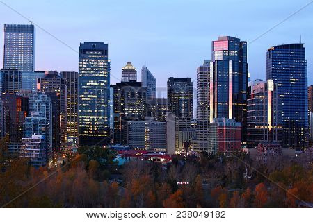 A Night View Of Calgary, Alberta Skyline