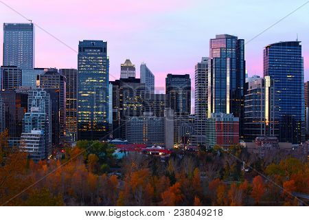 A Twilight View Of Calgary, Alberta Skyline