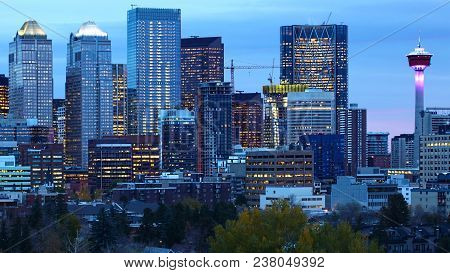 The Calgary, Alberta Skyline Seen After Dark