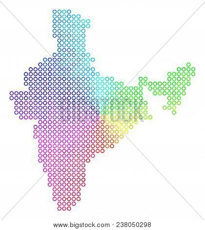 Spectral India Map. Vector Geographic Map In Bright Rainbow Color Shades. Spectrum Has Circular Grad
