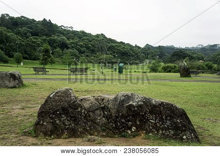Park Tangua City Curitiba Brazil Green Grass Bench Nature Stones