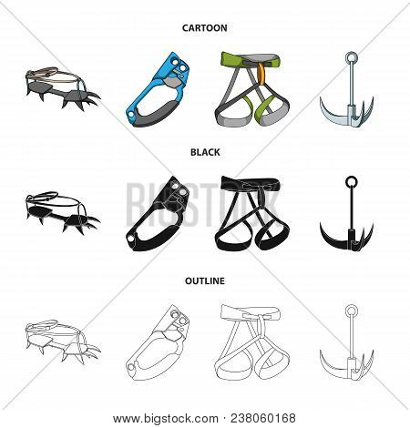 Hook, Mountaineer Harness, Insurance And Other Equipment.mountaineering Set Collection Icons In Cart