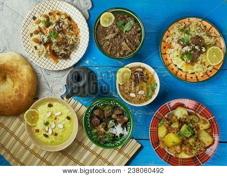 Pakistani Cuisine , Traditional Assorted Dishes, Top View.
