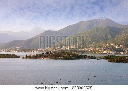 Misty Mediterranean Landscape. Montenegro, View Of Bay Of Kotor And Miholjska Prevlaka Island (islan