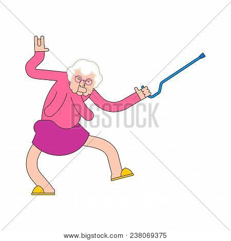 Nursing Home Party. Grandmother Dance. Grandma Dances. Old Lady Cool. Vector Illustration