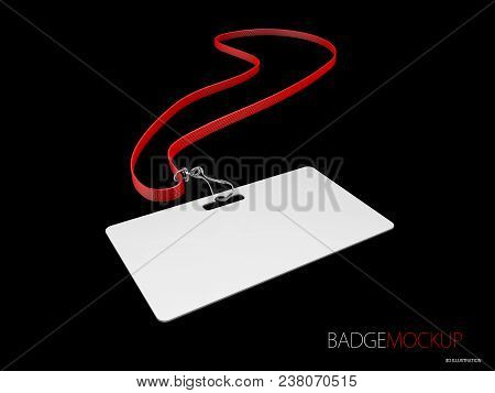 3d Illustration Of Blank White And Red Badges. Pin Button, Realistic Mockup, Isolated Black.