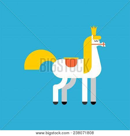 Royal White Horse Isolated. King Horseback. Vector Illustration
