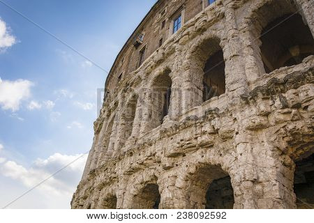 Scenic View On The Ancient Theatre Of Marcellus (teatro Di Marcello) And Ruin Of Old Building (antiq