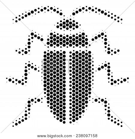 Halftone Hexagon Cucaracha Icon. Pictogram On A White Background. Vector Mosaic Of Cucaracha Icon Cr