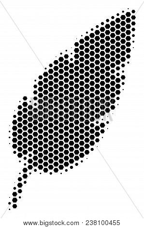 Halftone Hexagon Feather Icon. Pictogram On A White Background. Vector Composition Of Feather Icon M