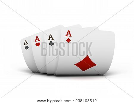 The Combination Of Playing Cards Poker Casino. Isolated Playing Cards Up On Table On White Backgroun