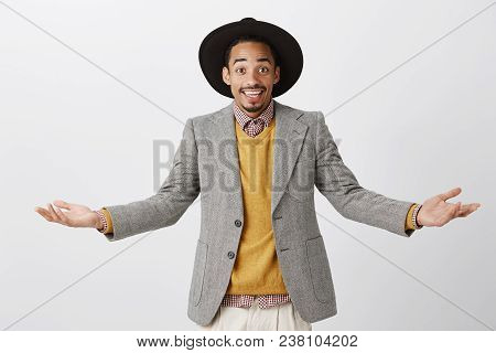 Miracles Can Happen. Portrait Of Pleased Friendly African-american Male Student In Stylish Outfit, S