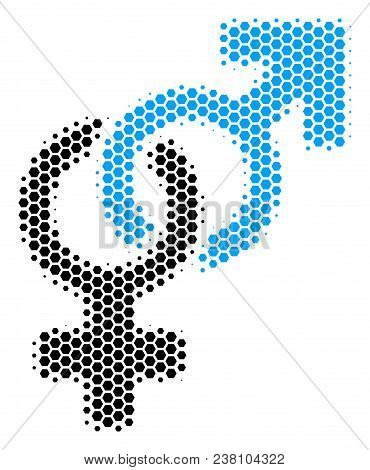 Halftone Hexagonal Heterosexual Symbol Icon. Pictogram On A White Background. Vector Composition Of 