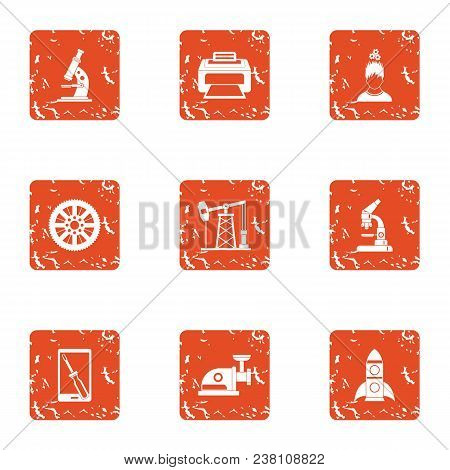 Study Of Technology Icons Set. Grunge Set Of 9 Study Of Technology Vector Icons For Web Isolated On 