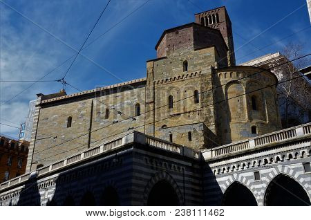An Exterior View Of The Santo Stefano Church In The Italian City Of Genoa