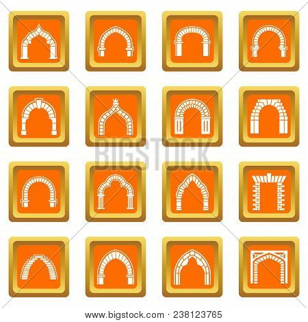 Arch Types Icons Set Vector Orange Square Isolated On White Background