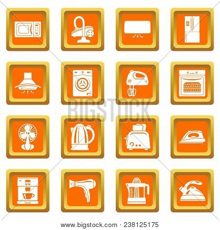 House Appliance Icons Set Vector Orange Square Isolated On White Background
