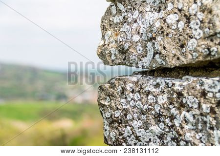 The Old Stone Against The Sky, Old Concrete Wall Background With Place For Text, Template For The Wr