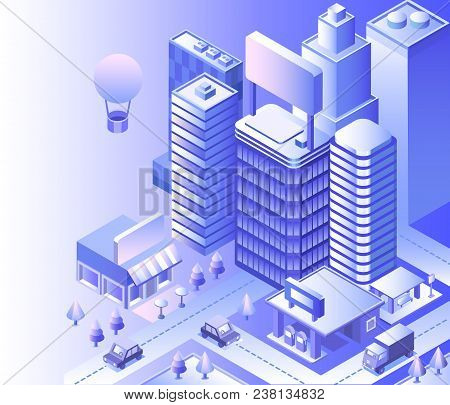 Modern City Landscape. Cityscape 3d Vector Isometric. Skyline Scene. Smart City Skyscraper, Building