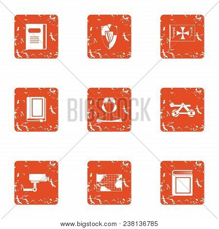 Instruction Icons Set. Grunge Set Of 9 Instruction Vector Icons For Web Isolated On White Background