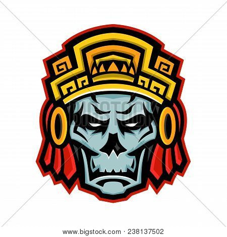 Mascot Icon Illustration Of A Skull Of A Noble Aztec Warrior Wearing Wood Helmet Or Headdress Viewed