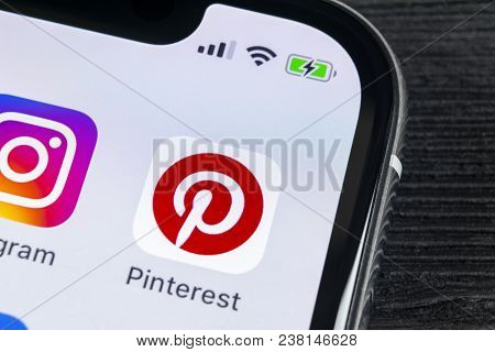 Sankt-petersburg, Russia, April 27, 2018: Pinterest Application Icon On Apple Iphone X Smartphone Sc