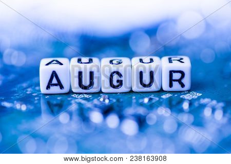 Word Augur Formed By Alphabet Blocks On Mother Cryptocurrency Closeup