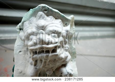 Mold Of Chinese Lion Stone, Suitable For Art And Antique Concept.