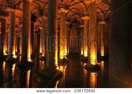 The Big Underground Water Reservoir, Yerebatan Cistern Or Basilica Cistern. Build By Emperor Justini