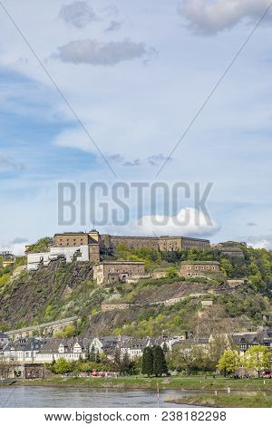 Fortress Of Ehrenbreitstein In Koblenz At River Rhine