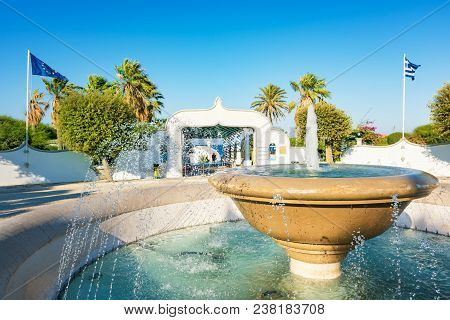 Circular Water Fountain In Kalithea (rhodes, Greece)