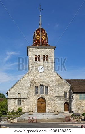 Church Saint Nithier In Clairvaux Les Lacs Under Blue Sky