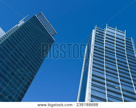 Modern Glass Towers In Olaya District Early In The Morning In Riyadh, Saudi Arabia, 26-04-2018